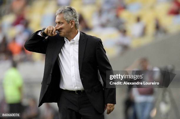 Reinaldo Rueda, head coach of Flamengo reacts during the match between Flamengo and Fluminense as part of Brasileirao Series A 2017 at Maracana...