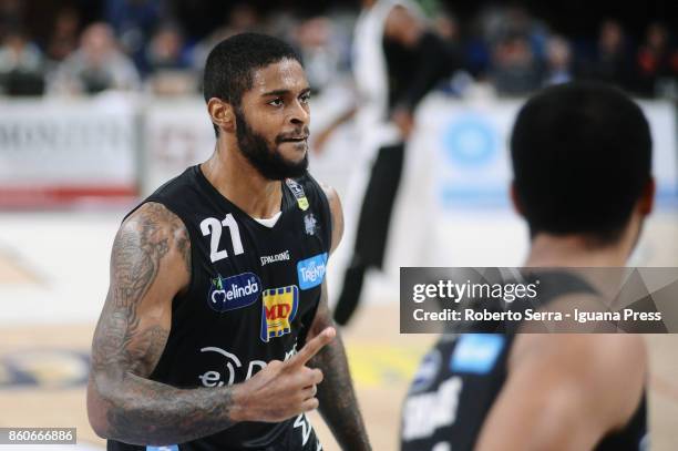 Chane Behanan of Dolomiti Energia celebrates during the LBA LegaBasket match between Virtus Segafredo Bologna and Aquila Dolomiti Energia Trento at...