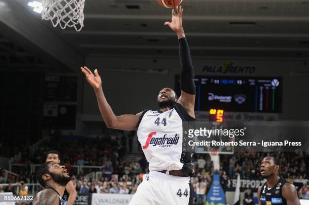 Marcus Slaughter of Segafredo competes with Chane Behanan and Dominique Sutton of Dolomiti Energia during the LBA LegaBasket match between Virtus...