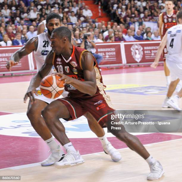 Stephan Paul Biligha of Umana competes with Chane Behanan of Dolomiti Energia during the LBA LegaBasket of Serie A1 match between Reyer Umana Venezia...