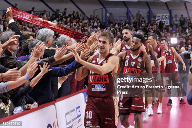 Andrea De Nicolao - Michael Watt - MarQuez Haynes - Bruno Cerella of Umana celebrates during the LBA LegaBasket of Serie A1 match between Reyer Umana...