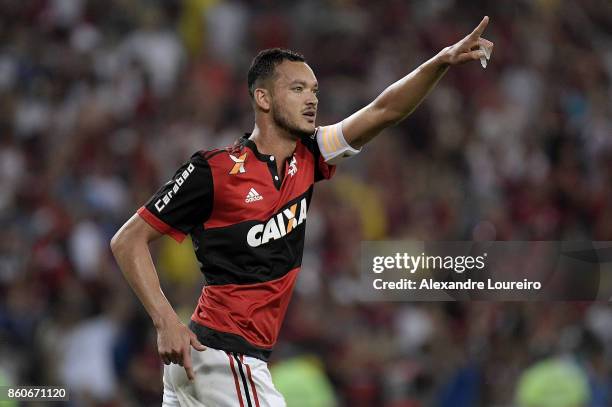 Rever of Flamengo celebrates a scored goal during the match between Flamengo and Fluminense as part of Brasileirao Series A 2017 at Maracana Stadium...