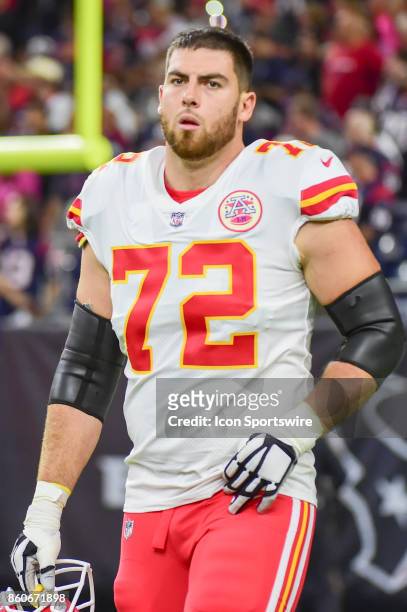 Kansas City Chiefs offensive tackle Eric Fisher warms up before the football game between the Kansas City Chiefs and Houston Texans on October 8,...