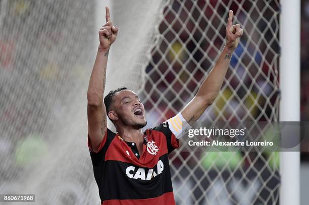 Rever of Flamengo celebrates a scored goal during the match between Flamengo and Fluminense as part of Brasileirao Series A 2017 at Maracana Stadium...