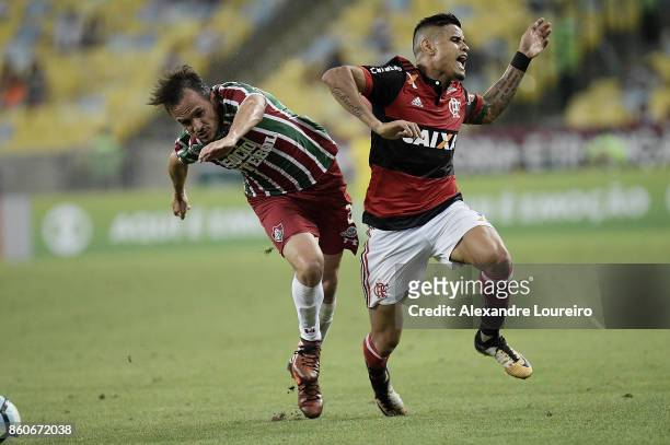 Everton of Flamengo battles for the ball with Lucas of Fluminense during the match between Flamengo and Fluminense as part of Brasileirao Series A...