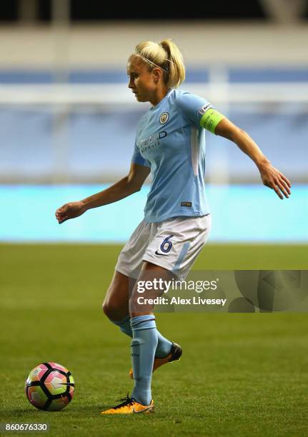 Steph Houghton of Manchester City Ladies passes the ball during the UEFA Women's Champions League match between Manchester City Ladies and St. Polten...