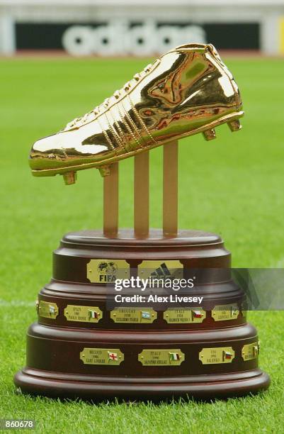 Adidas Golden Boot Award which is presented to the highest goalscorer in the World Cup pictured in the Yokohama stadium, Japan on June 24, 2002.