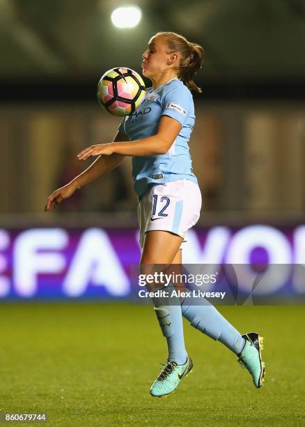 Georgia Stanway of Manchester City Ladies controls the ball during the UEFA Women's Champions League match between Manchester City Ladies and St....