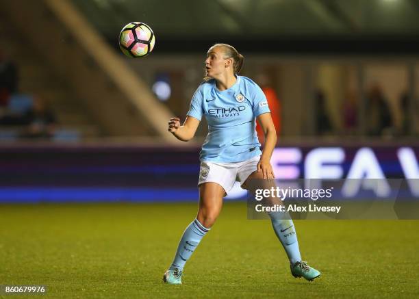 Georgia Stanway of Manchester City Ladies controls the ball during the UEFA Women's Champions League match between Manchester City Ladies and St....
