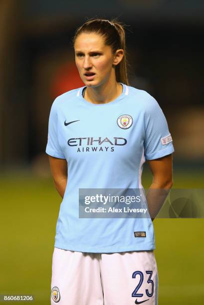 Abbie McManus of Manchester City Ladies lines up prior to the UEFA Women's Champions League match between Manchester City Ladies and St. Polten...