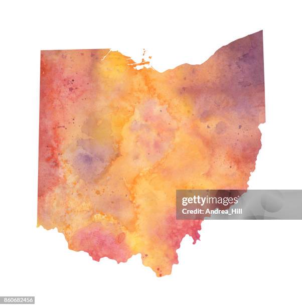 aquarell karte der us-bundesstaat ohio in herbstfarben - ohio stock-grafiken, -clipart, -cartoons und -symbole