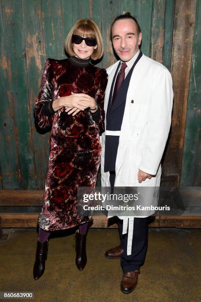 Vogue EIC Anna Wintour and John Galliano attend Vogue's Forces of Fashion Conference at Milk Studios on October 12, 2017 in New York City.