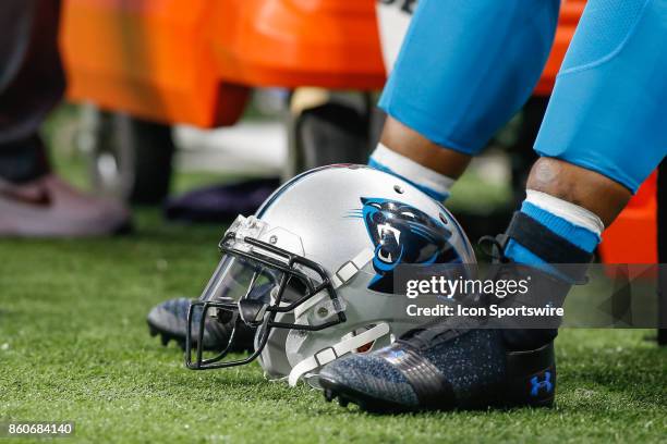 Carolina Panthers quarterback Cam Newton helmet rests on the turf during game action between the Carolina Panthers and the Detroit Lions on October...