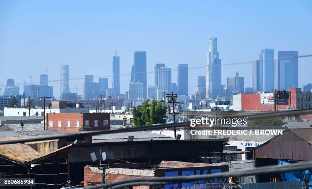 The downtown skyline of Los Angeles, California on October 12, 2017 where a new report from USC and Beacon Economics shows Southern California's...