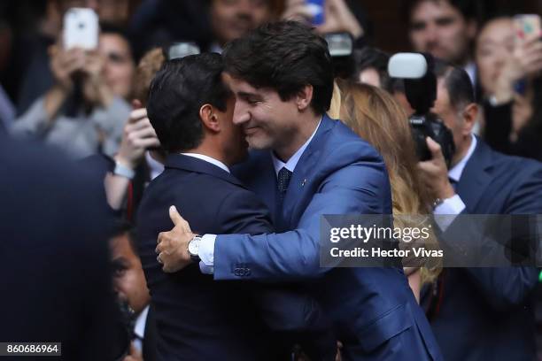 Enrique Peña Nieto President of Mexico greets Canadian Prime Minister Justin Trudeau during a meeting as part of the official visit of Canadian Prime...