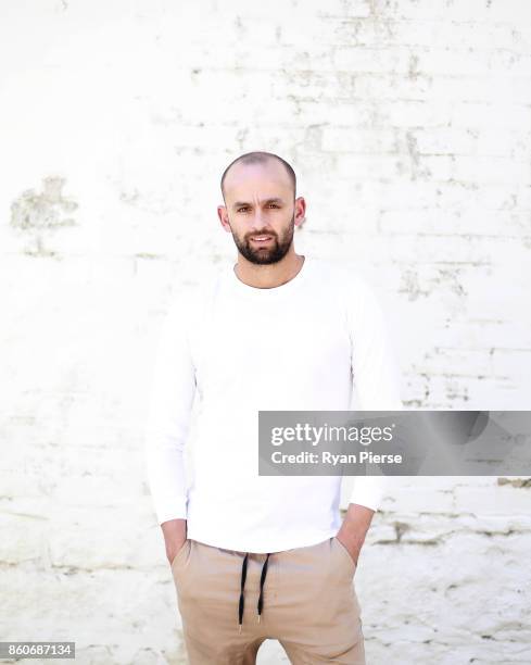 Australian Cricketer Nathan Lyon poses during a portrait session in Surry Hills on October 12, 2017 in Sydney, Australia.