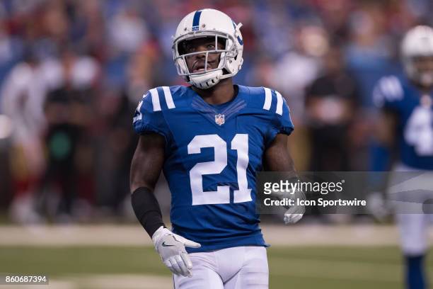 Indianapolis Colts cornerback Vontae Davis watches a replay on the video screen during the NFL game between the San Francisco 49ers and Indianapolis...