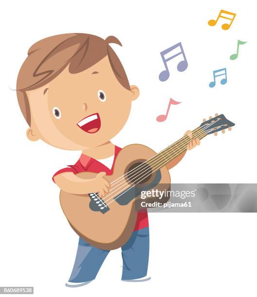 boy playing guitar - children theater stock illustrations