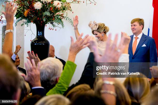 Queen Maxima of The Netherlands and King Willem-Alexander of The Netherlands during the meeting with the Dutch Society in Portugal at Cidadela de...