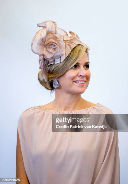 Queen Maxima of The Netherlands during the meeting with the Dutch Society in Portugal at Cidadela de Cascais on October 12, 2017 in Cascais, Portugal.