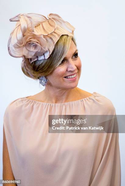 Queen Maxima of The Netherlands during the meeting with the Dutch Society in Portugal at Cidadela de Cascais on October 12, 2017 in Cascais, Portugal.