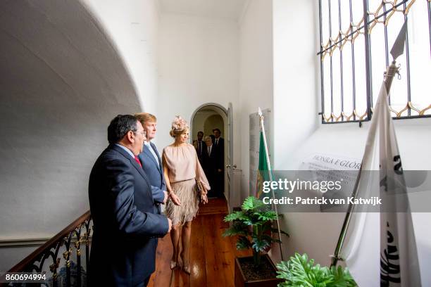 King Willem-Alexander of The Netherlands and Queen Maxima of The Netherlands visit the fire brigade education center in Alverca on October 12, 2017...