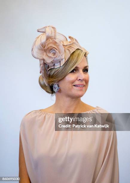 Queen Maxima of The Netherlands during the meeting with the Dutch Society in Portugal at Cidadela de Cascais on October 12, 2017 in Cascais, Portugal.