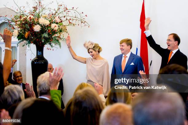 Queen Maxima of The Netherlands and King Willem-Alexander of The Netherlands during the meeting with the Dutch Society in Portugal at Cidadela de...