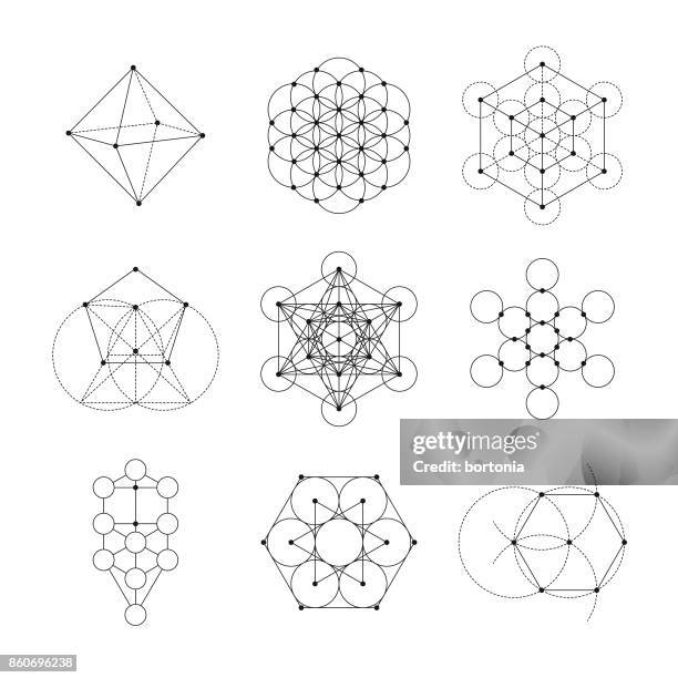 ilustraciones, imágenes clip art, dibujos animados e iconos de stock de conjunto de iconos de geometría sagrada - geometría sagrada