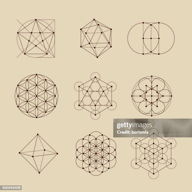 ilustraciones, imágenes clip art, dibujos animados e iconos de stock de conjunto de iconos de geometría sagrada - geometría sagrada