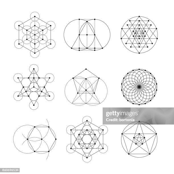 sacred geometry icon set - sacred geometry stock illustrations