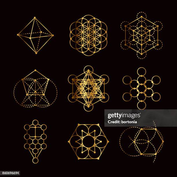 sacred geometry gold icon set - sacred geometry stock illustrations