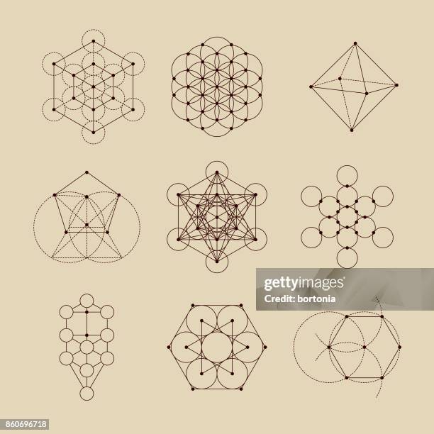 sacred geometry icon set - sacred geometry stock illustrations