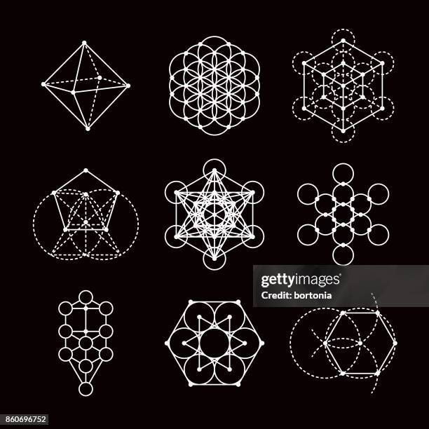 sacred geometry icon set - sacred geometry stock illustrations