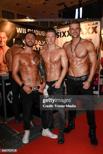 Calvin Flames, Leon Rush and Bastian Maan during the Venus Erotic Fair Opening 2017 on October 12, 2017 in Berlin, Germany.