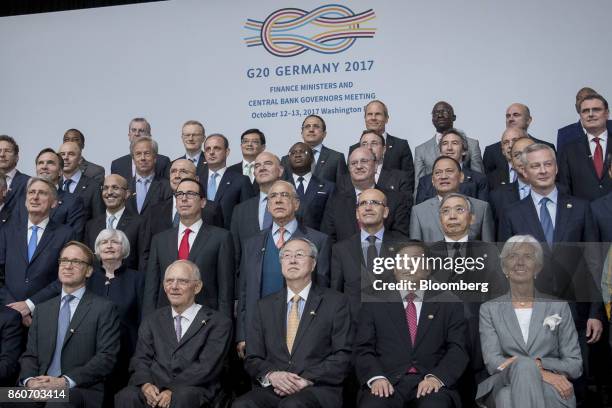 Group of 20 finance ministers and central bank governors including Jens Weidmann, president of the Deutsche Bundesbank, front row from left, Wolfgang...