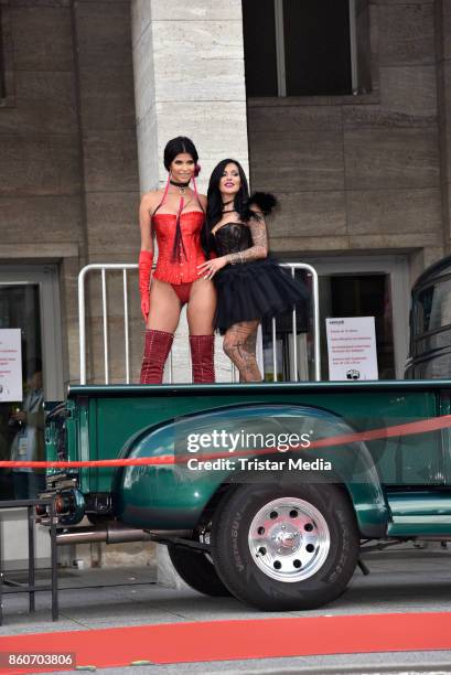 Image contains nudity.) Model Micaela Schaefer and German singer Julia Jasmin Ruehle alias JJ during the red carper Photo Call of Venus Erotic Fair...