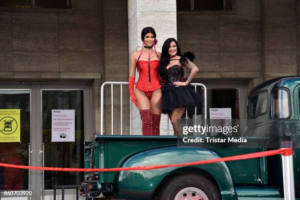 Image contains nudity.) Model Micaela Schaefer and German singer Julia Jasmin Ruehle alias JJ during the red carper Photo Call of Venus Erotic Fair...