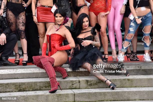 Model Micaela Schaefer and German singer Julia Jasmin Ruehle alias JJ during the red carper Photo Call of Venus Erotic Fair Opening 2017 on October...