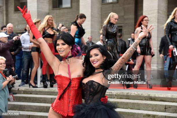 Model Micaela Schaefer and German singer Julia Jasmin Ruehle alias JJ during the red carper Photo Call of Venus Erotic Fair Opening 2017 on October...