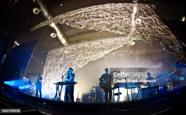 Chris Taylor, Ed Droste, Daniel Rossen and Christopher Bear of the American band Grizzly Bear perform live on stage during a concert at the Huxleys...