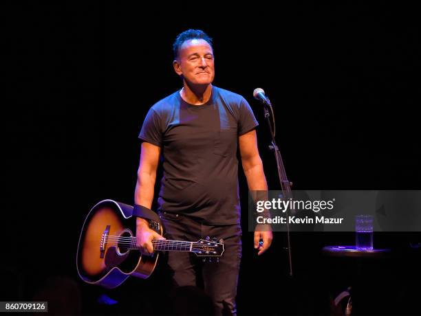 Bruce Springsteen performs onstage during "Springsteen On Broadway" at Walter Kerr Theatre on October 12, 2017 in New York City.