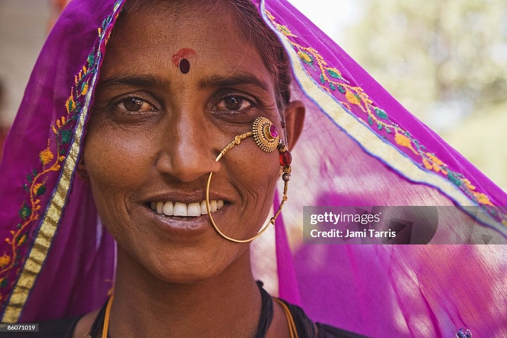 Smiling woman wearing sari