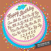 Gradient free vector cake decorator icing font with birthday cake