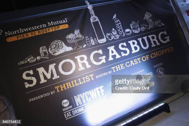 Smorgasburg presented by Thrillist hosted by the Cast of Chopped Signage on display at The Food Network & Cooking Channel New York City Wine & Food...