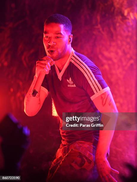 Recording artist Kid Cudi perform in concert during "Passion, Pain & Demon Slayin' World Tour" at Coca Cola Roxy on October 12, 2017 in Atlanta,...