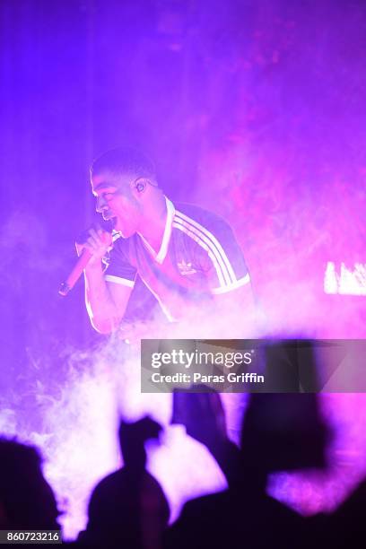 Recording artist Kid Cudi perform in concert during "Passion, Pain & Demon Slayin' World Tour" at Coca Cola Roxy on October 12, 2017 in Atlanta,...