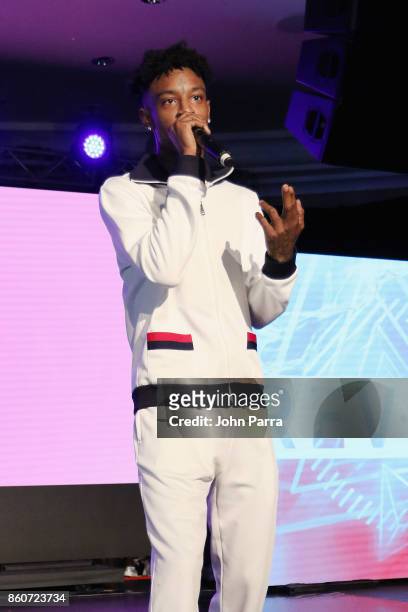 Savage performs on stage at the 2017 REVOLT Music Conference - Chairman's Welcome Ceremony at Eden Roc Hotel on October 12, 2017 in Miami Beach,...
