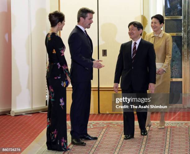 Crown Prince Frederik of Denmark and Crown Princess Mary of Denmark welcome Japanese Crown Prince Naruhito and Crown Princess Masako at the ceremony...