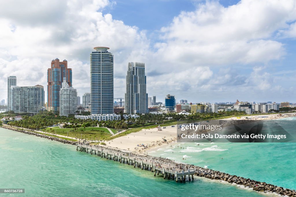 South Beach Miami from South Pointe Park, Florida, USA